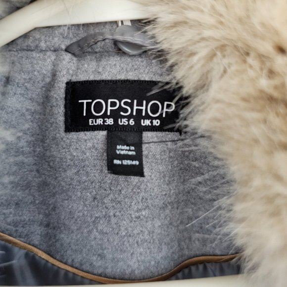 Topshop Grey Double Breasted Nancy Coat w/ Removable Faux Fur Collar 6 Like New - Picture 11 of 16
